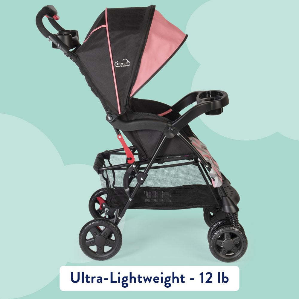 Image displaying a baby stroller with text about it's details