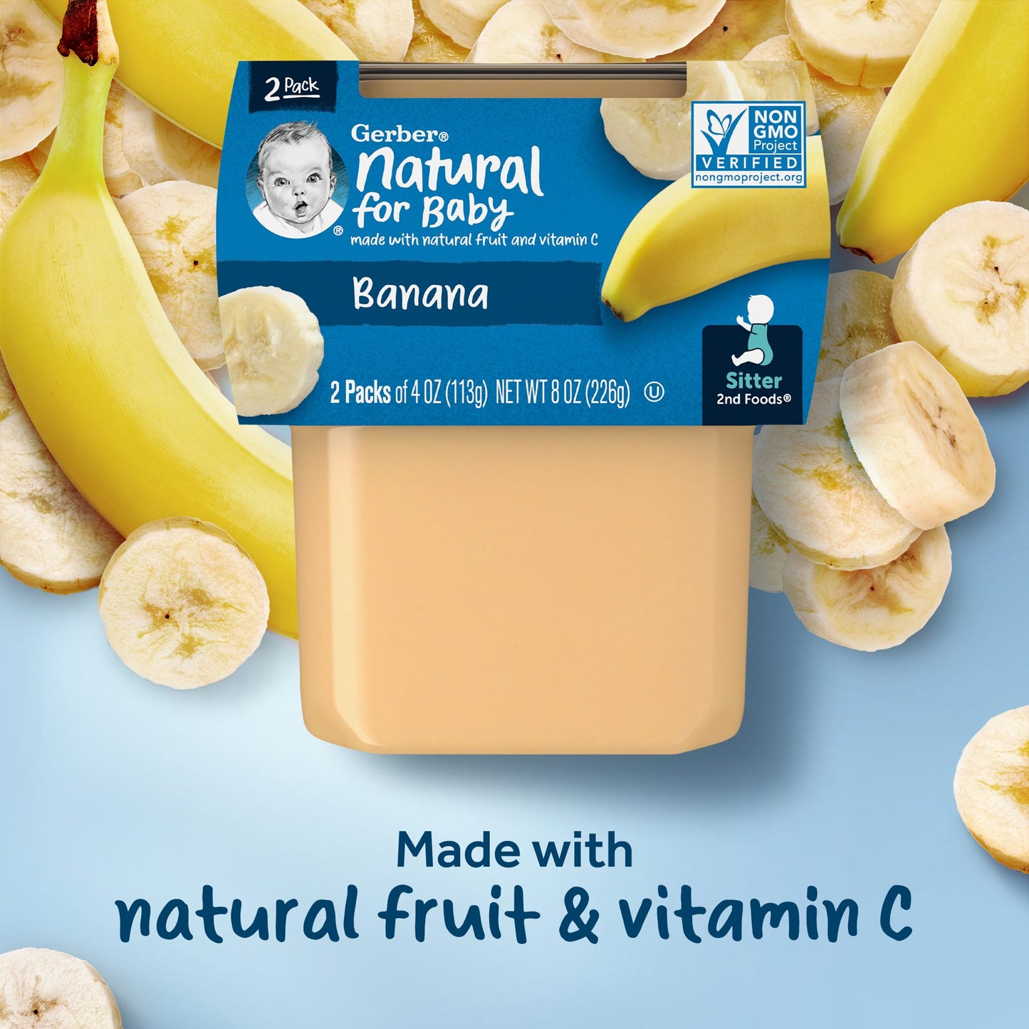 Gerber 2nd Foods Natural for Baby Baby Food, Banana, 4 oz Tubs (16 Pack)