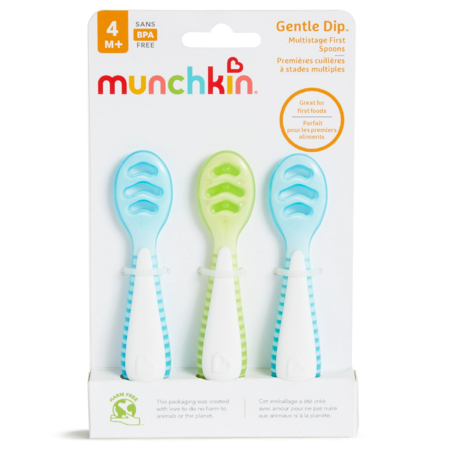 Munchkin Gentle Dip Multistage First Infant Spoons, Blue/Green, Unisex