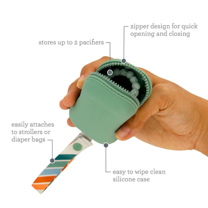 Infantino PaciPod, Premium Silicone Pacifier Holder for 2 Pacifiers, 6-12 Months, Unisex, Sage