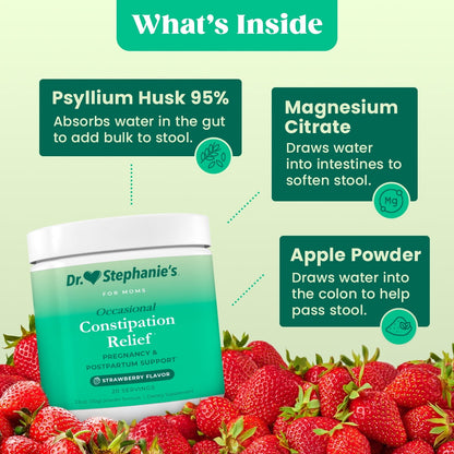 Image displaying a Constipation relief drink mix and text about it's details