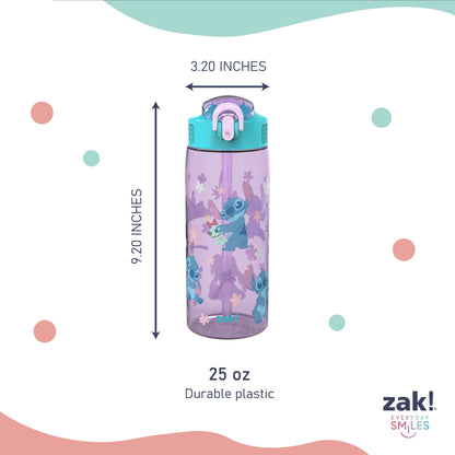 Zak Designs 25oz Durable Plastic Park Water Bottle with Straw, Easy Open Locking Spout Cover for Travel, and Built In Carry Handle