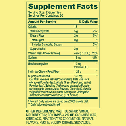 Image showing text about ingredients and details of a Daily wellness supplement product for kids
