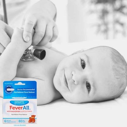 Image dsplaying a baby with a gentle relief product made to support comfort and wellness during flu, cold, cough or fever
