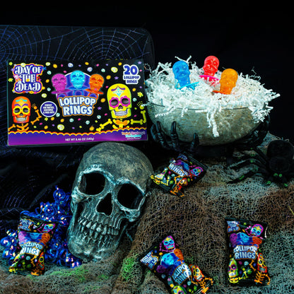 Flix Candy Halloween, Day of The Dead Lollipop Rings, Assorted Flavors, 20 Count Box