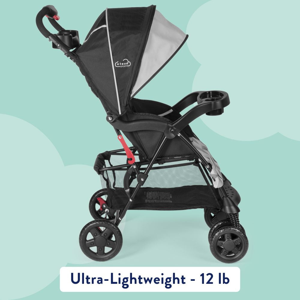 Image displaying a baby stroller with text about it's details