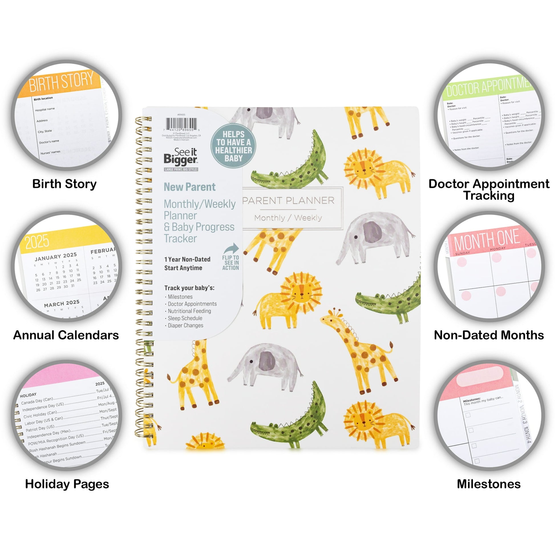 Image displaying a parent planner with text about it's details