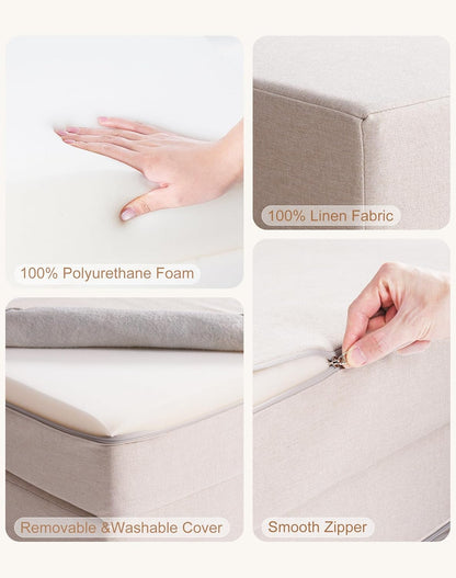 Image displaying a soft modular play furniture and text about it's details