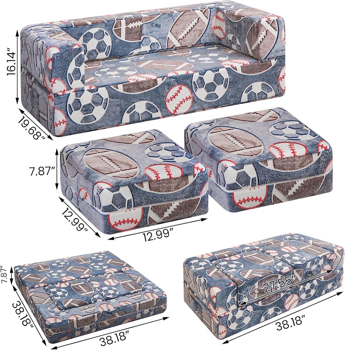 Image displaying a soft modular play furniture and it's dimension