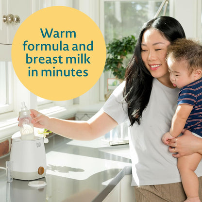 Image displaying a baby bottle warmer/sterilizer and text about it's details