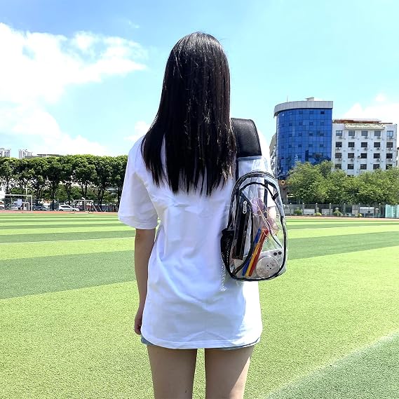 Transparent backpack featuring a fun character-inspired design with a stylish and playful look.