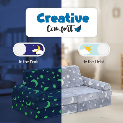 Image displaying a soft modular play furniture and text about it's details