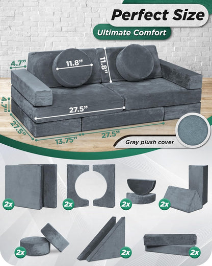 Image displaying a soft modular play furniture and it's dimension