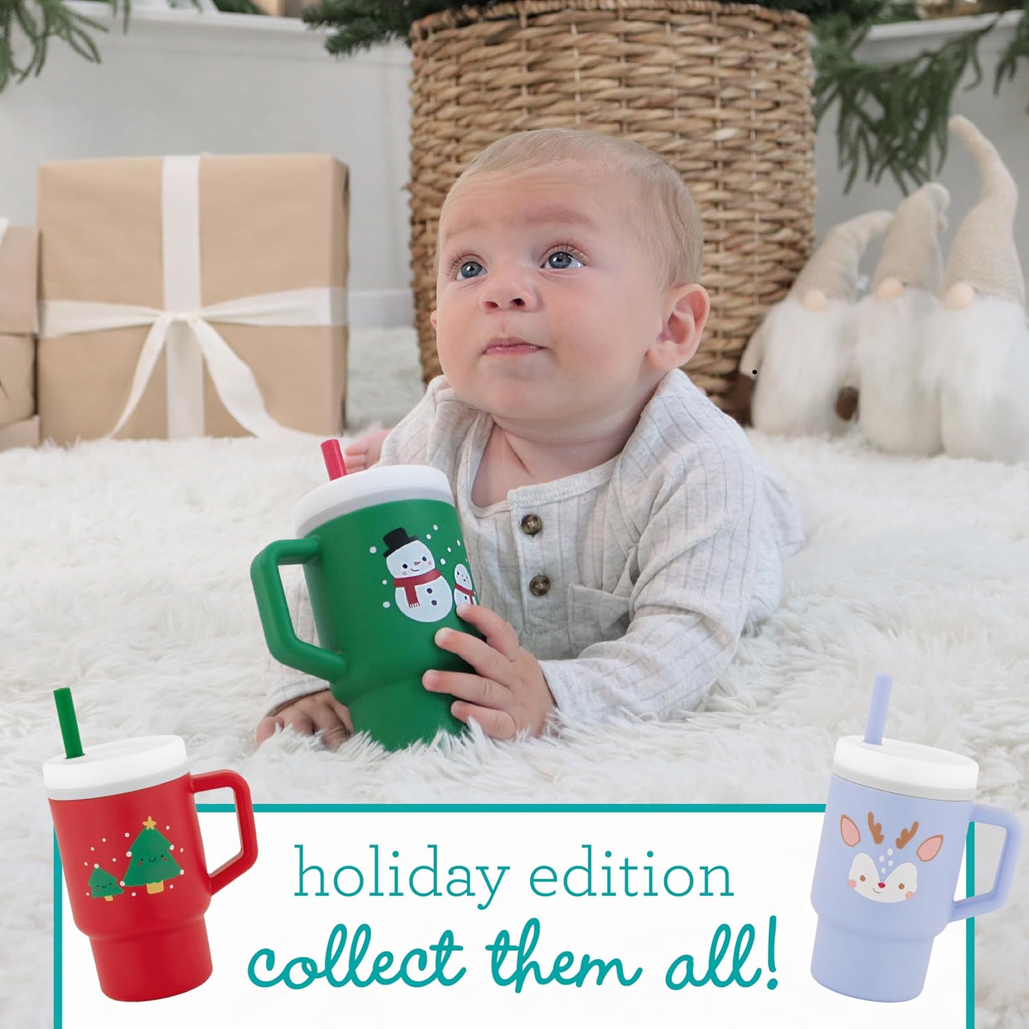 Image displaying a baby with a tumbler and it's details