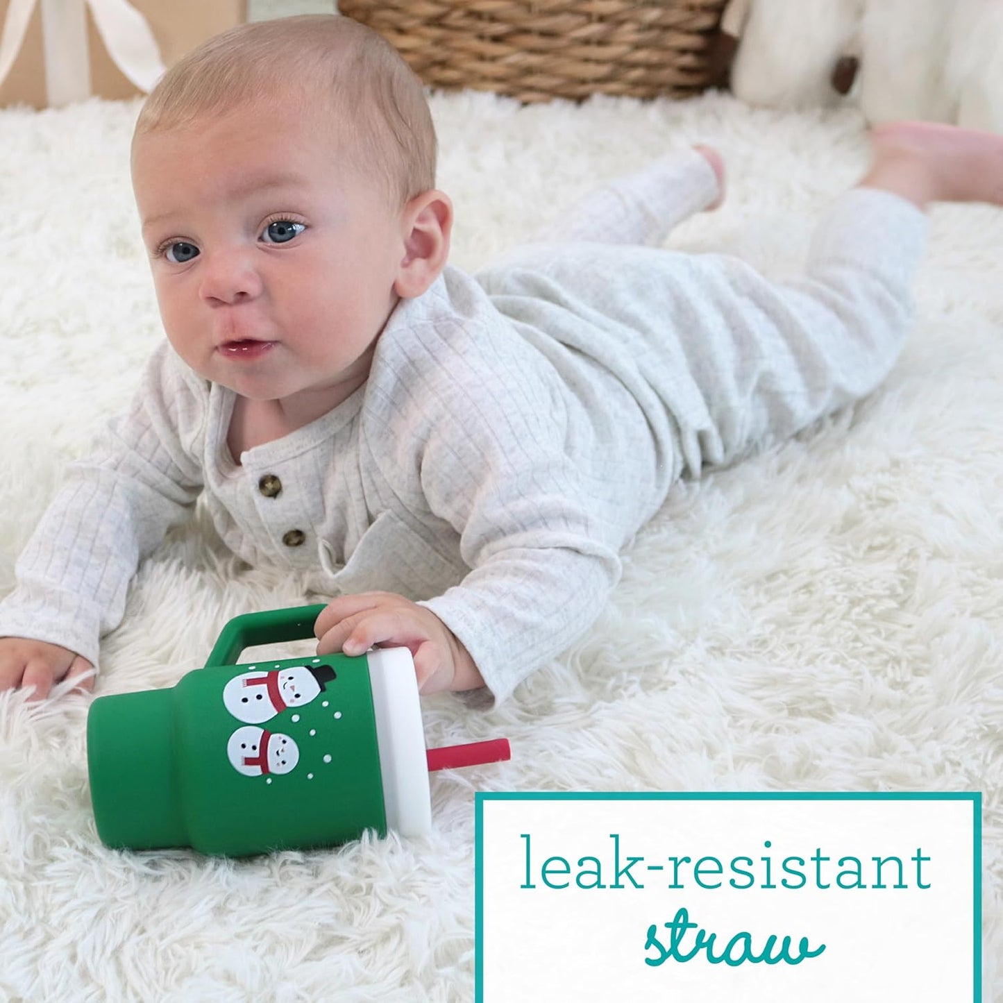 Image displaying a baby with a tumbler and it's details