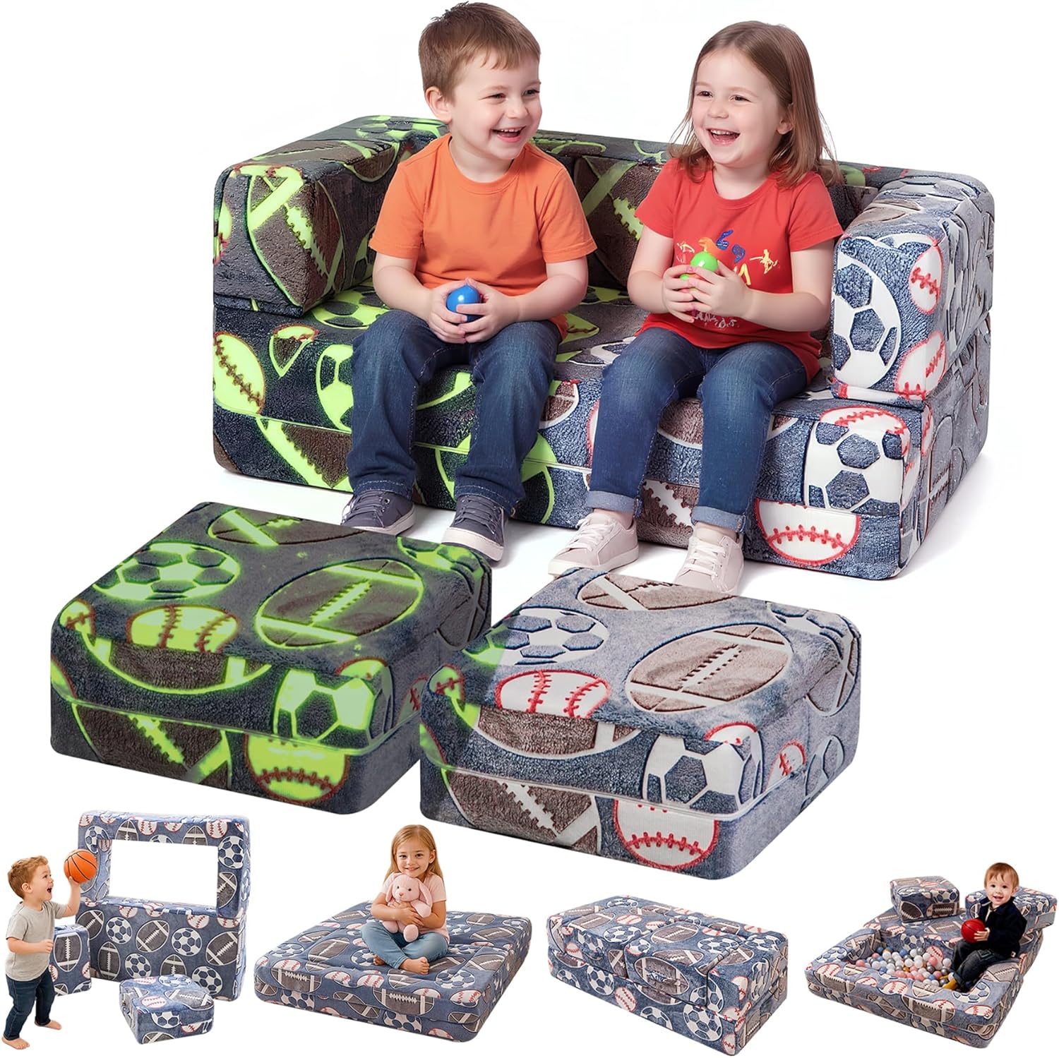 Soft modular play furniture for children, ideal for imaginative play, relaxing, and flexible indoor activities