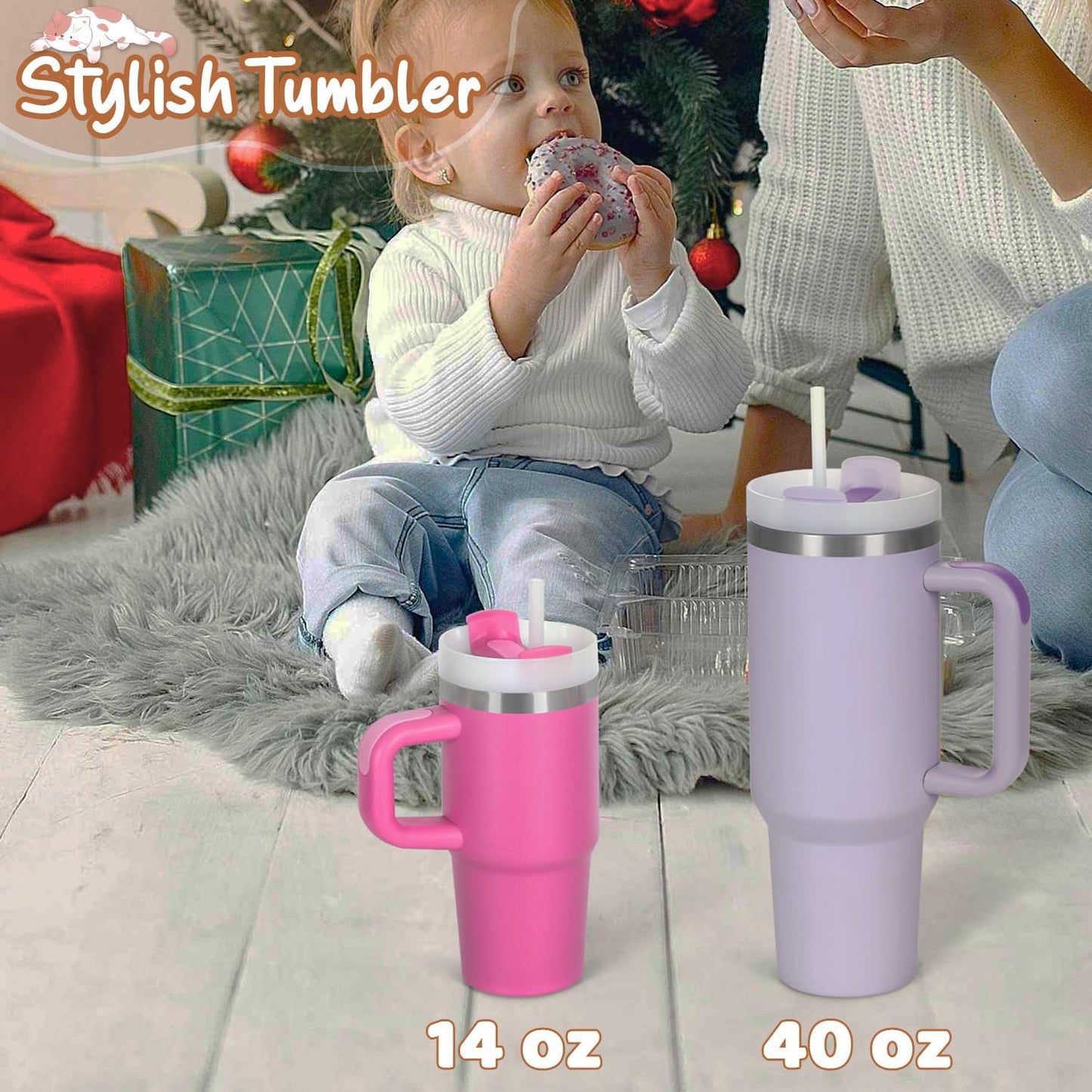 Image displaying a baby with a tumbler and it's details