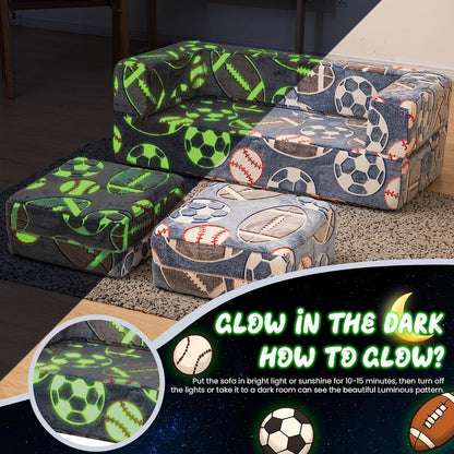 Image displaying a soft modular play furniture and text about it's details