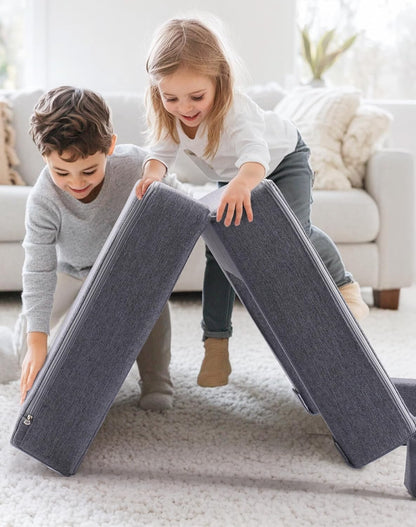 Image displaying a soft modular play furniture and text about it's details