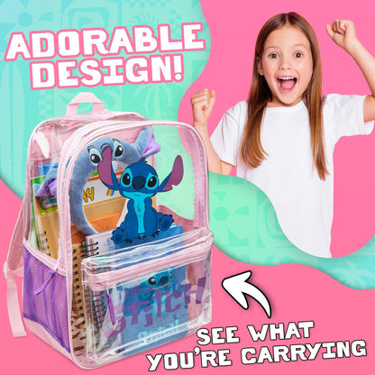 Transparent backpack featuring a fun character-inspired design with a stylish and playful look.