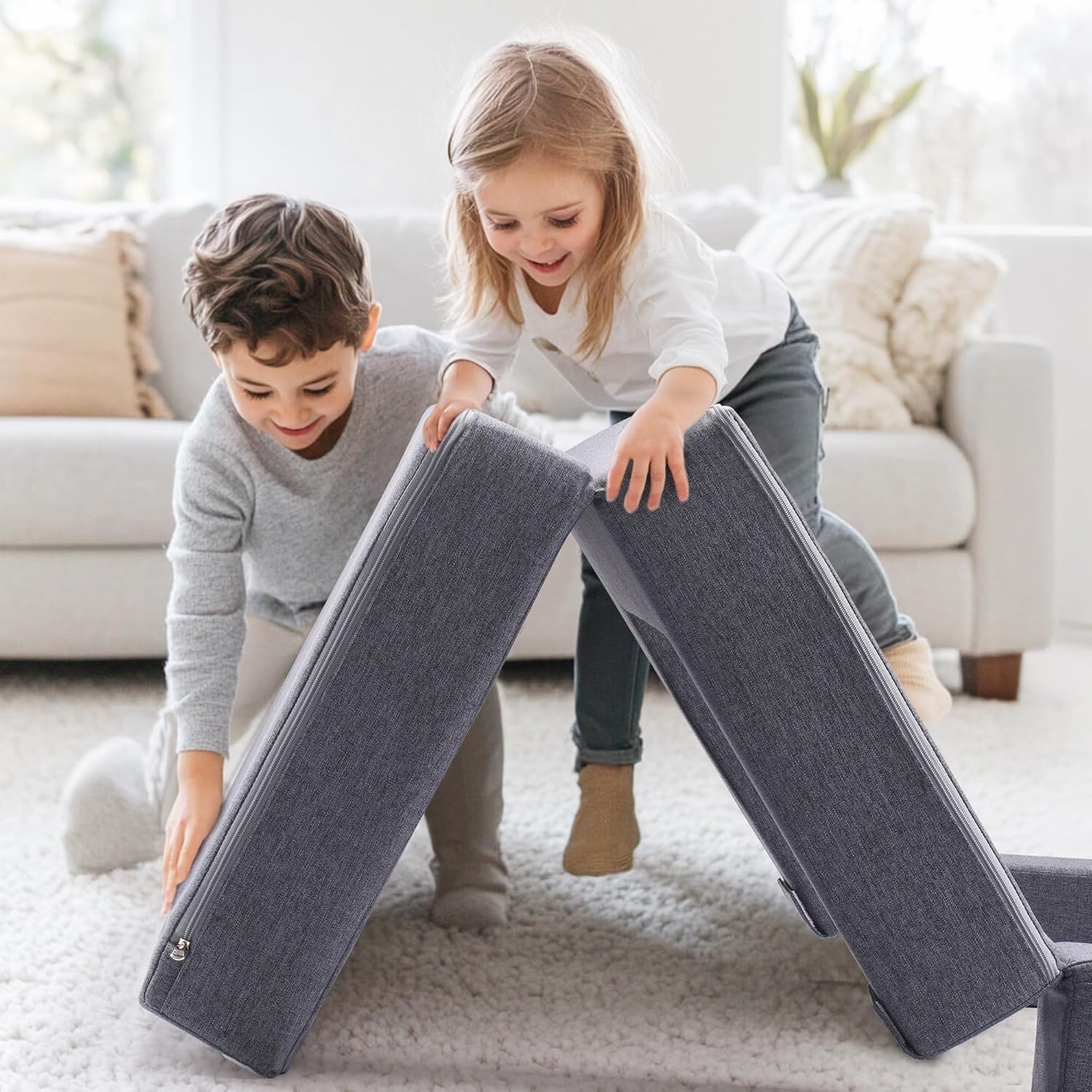 Image displaying a kid playing with a soft modular play furniture