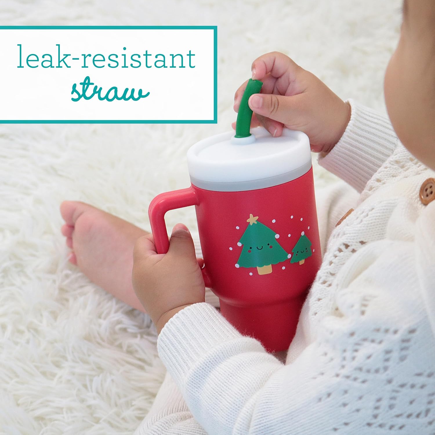 Image displaying a baby with a tumbler and it's details