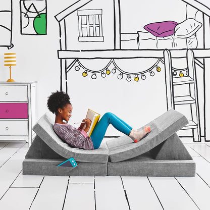 Soft modular play furniture for children, ideal for imaginative play, relaxing, and flexible indoor activities