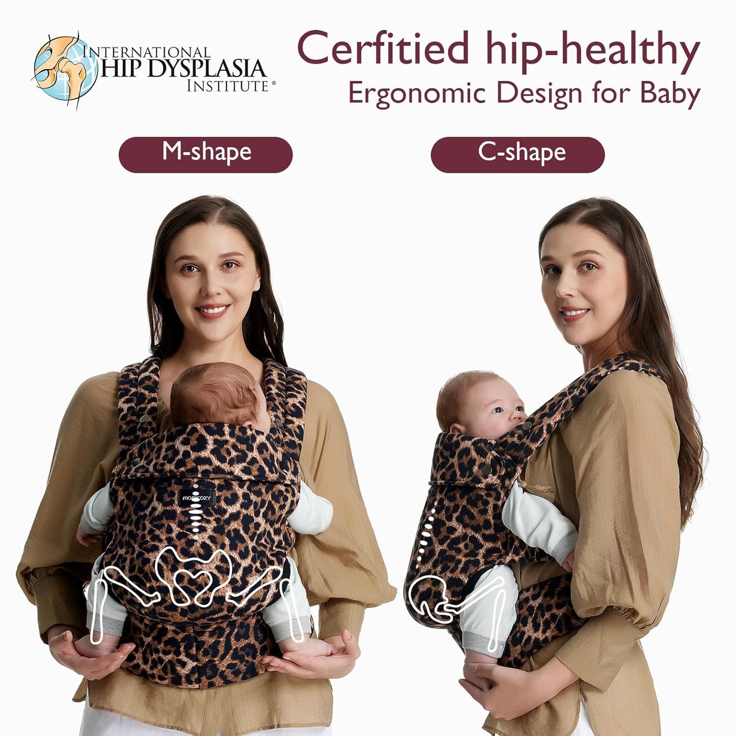 Image displaying a baby in a baby carrier and text about it's deetalis 