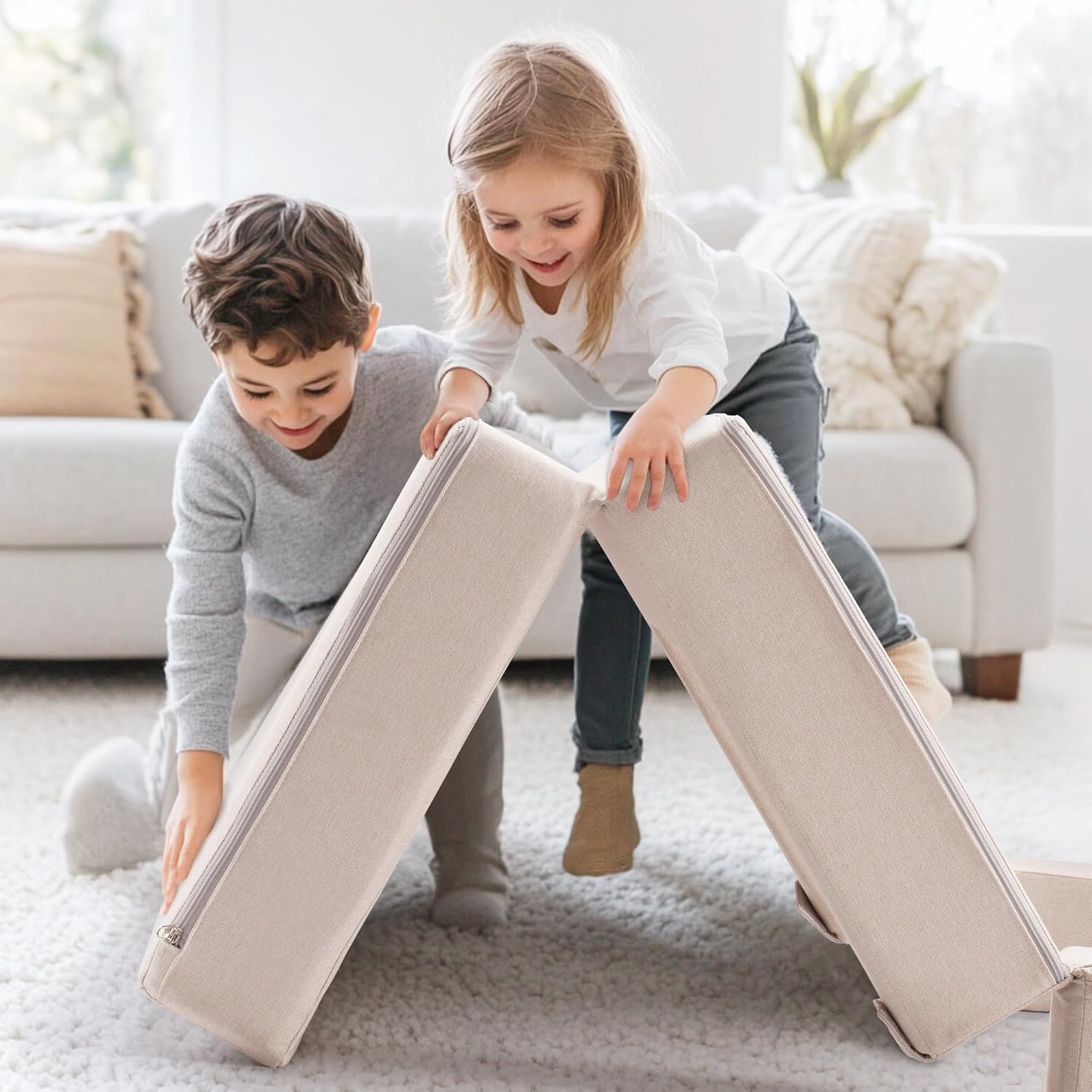 Image displaying a kid playing with a soft modular play furniture