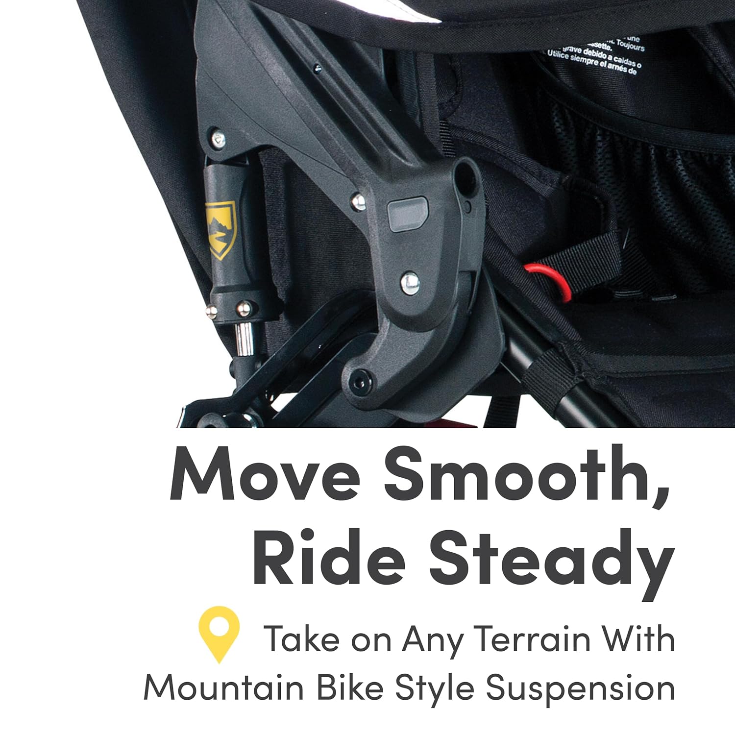 Image displaying a jogging stroller with text about it’s details