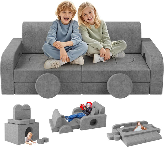 Soft modular play furniture for children, ideal for imaginative play, relaxing, and flexible indoor activities