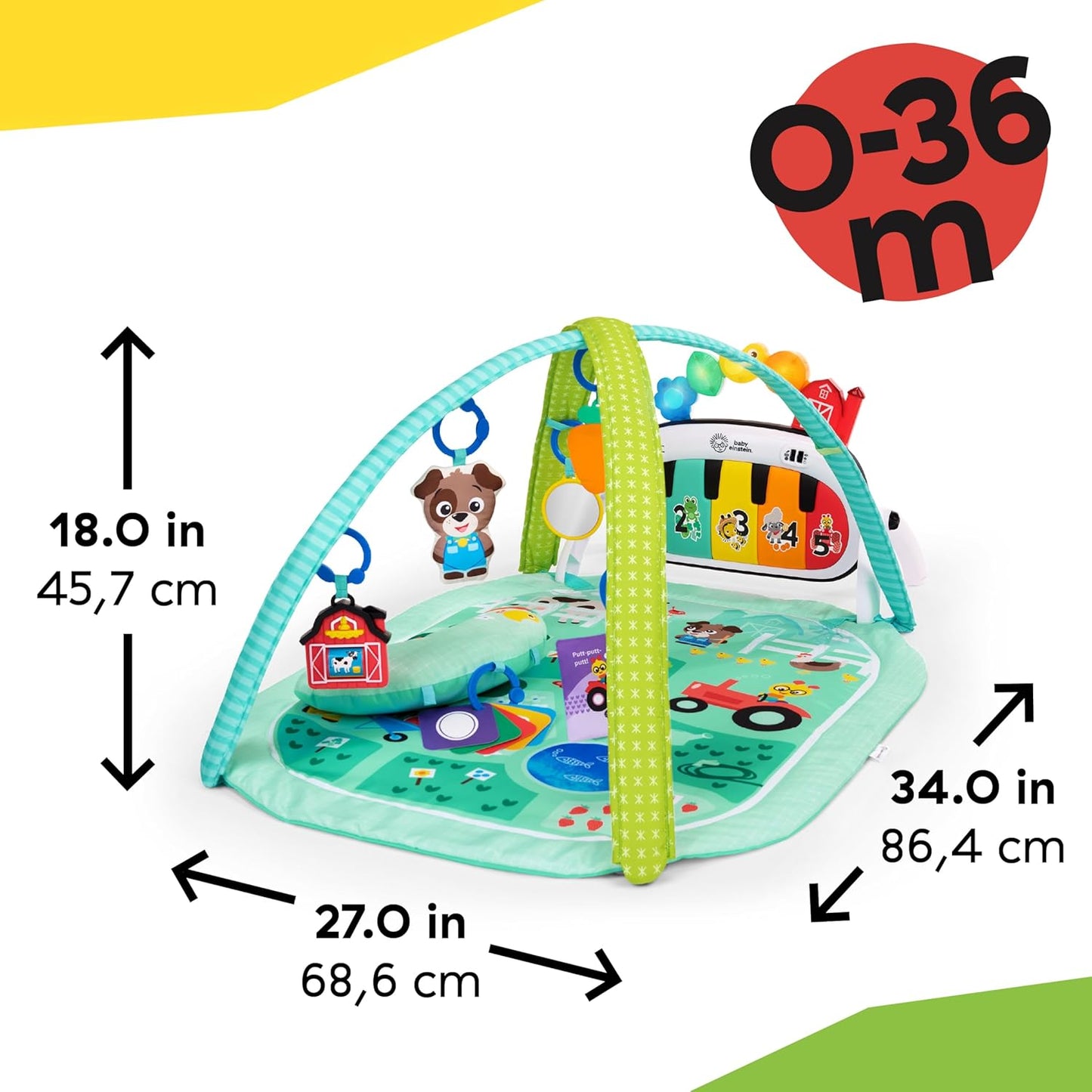 Image displaying a baby activity playing set and it's dimensions