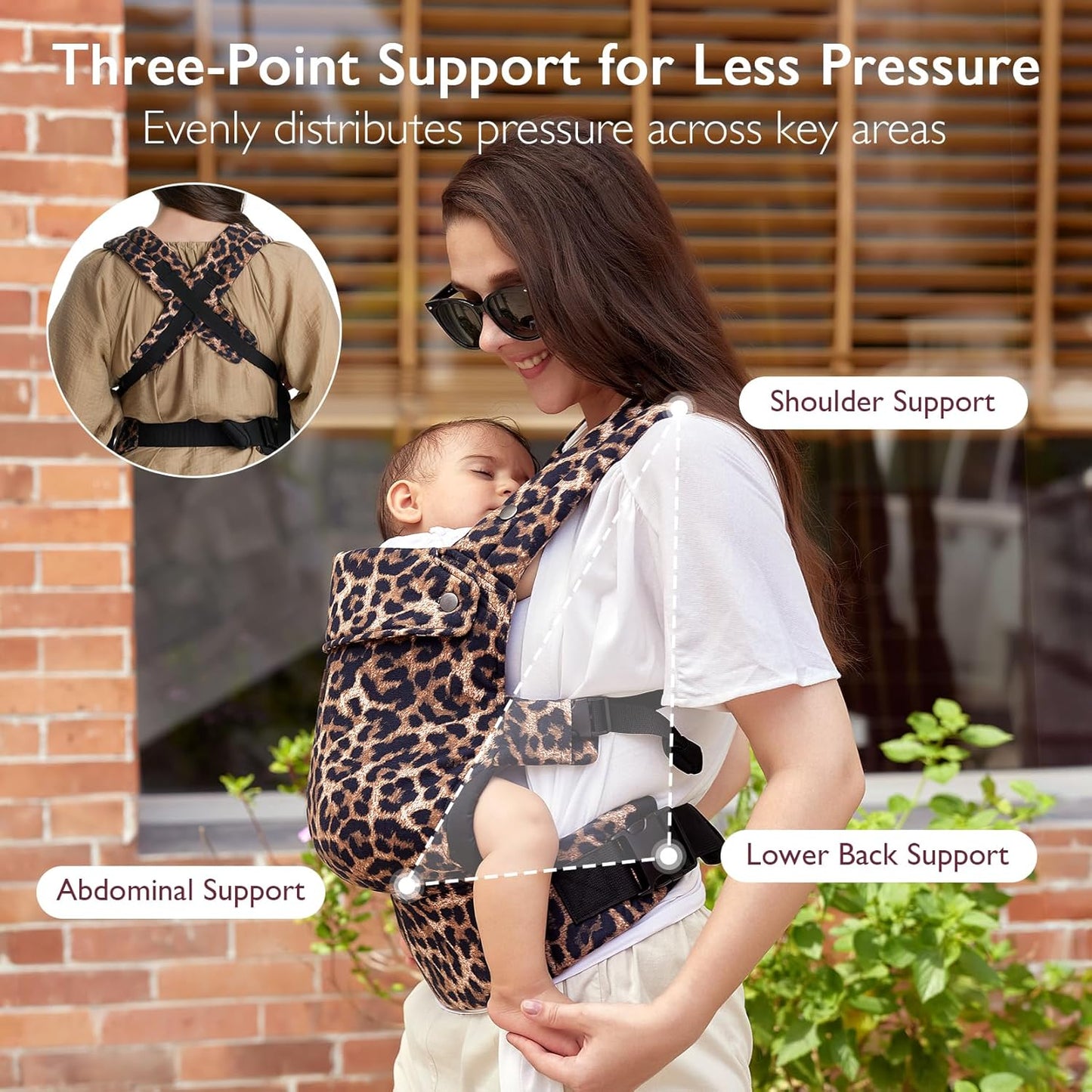 Image displaying a baby in a baby carrier and text about it's deetalis 