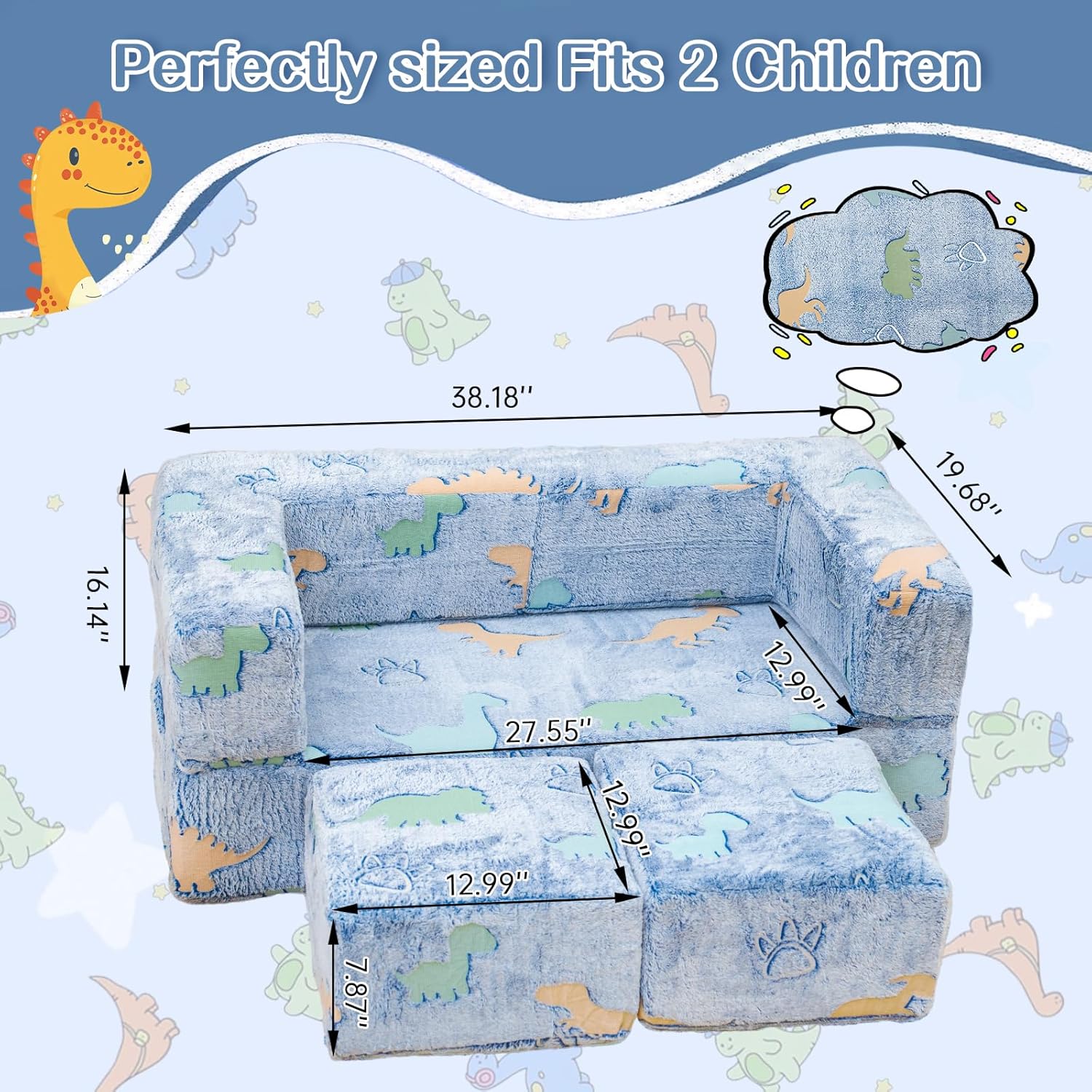 Image displaying a soft modular play furniture and it's dimension