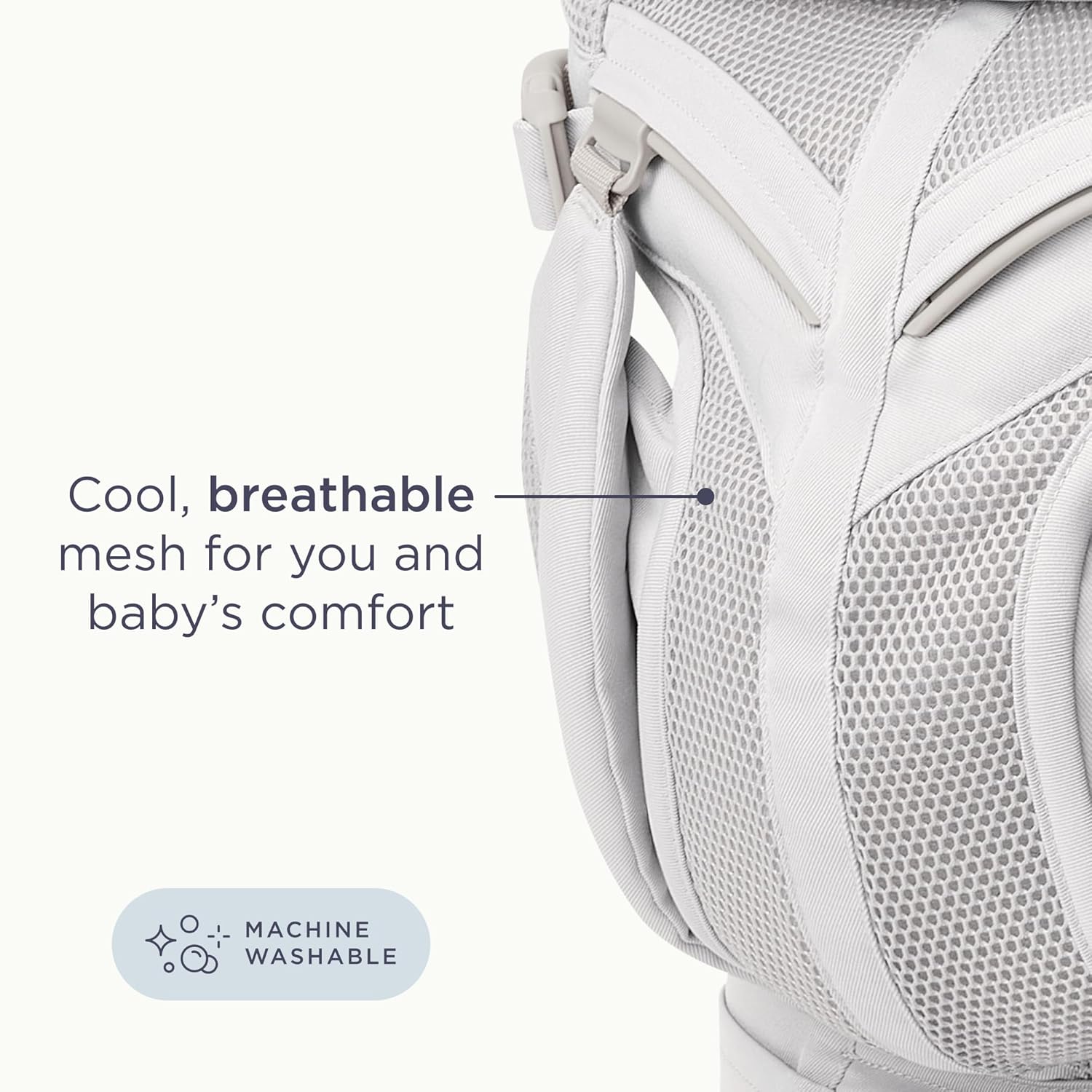 Image displaying a baby carrier and text about it's details