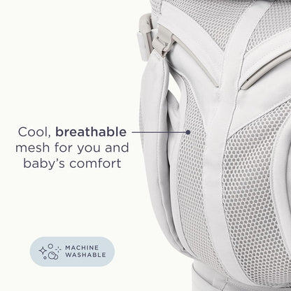 Image displaying a baby carrier and text about it's details