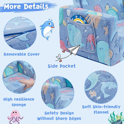 Image displaying a soft modular play furniture and text about it's details