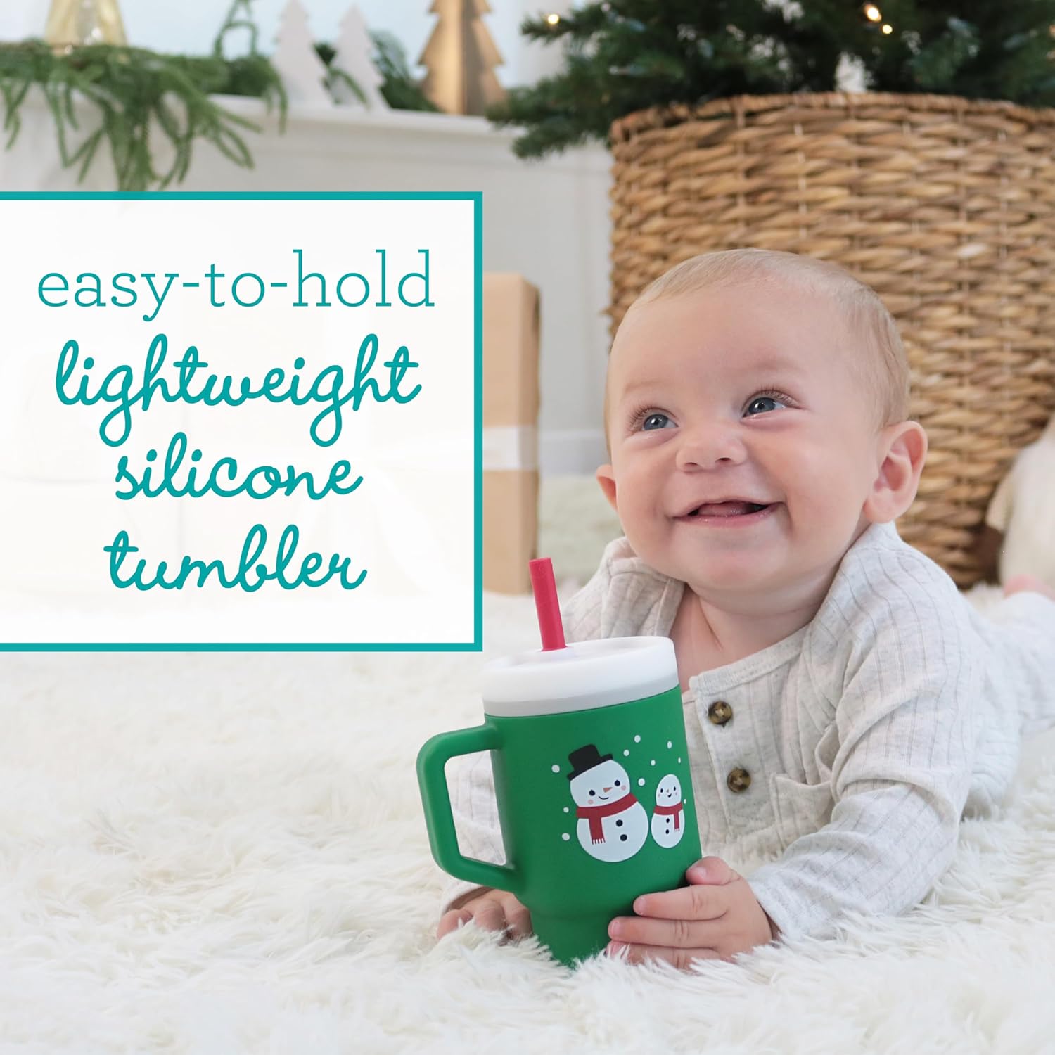 Image displaying a baby with a tumbler and it's details