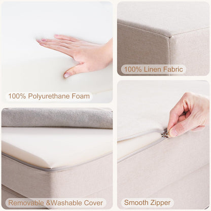 Image displaying a soft modular play furniture and text about it's details