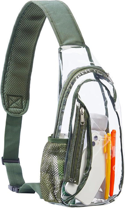 Transparent backpack featuring a fun character-inspired design with a stylish and playful look.