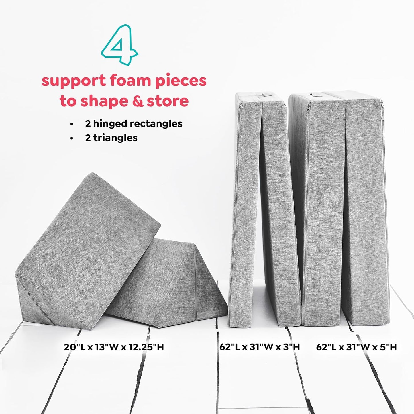 Image displaying a soft modular play furniture and text about it's details