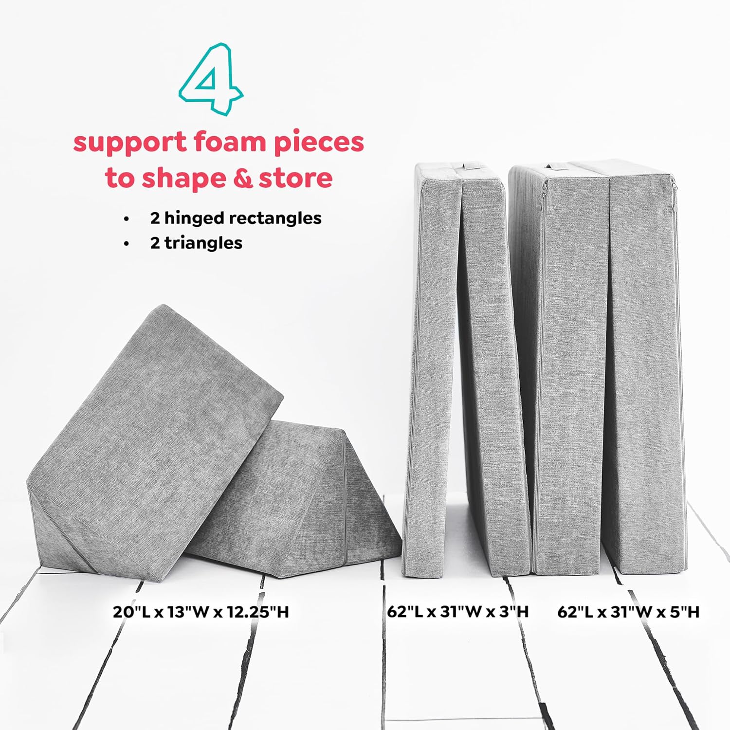 Image displaying a soft modular play furniture and text about it's details