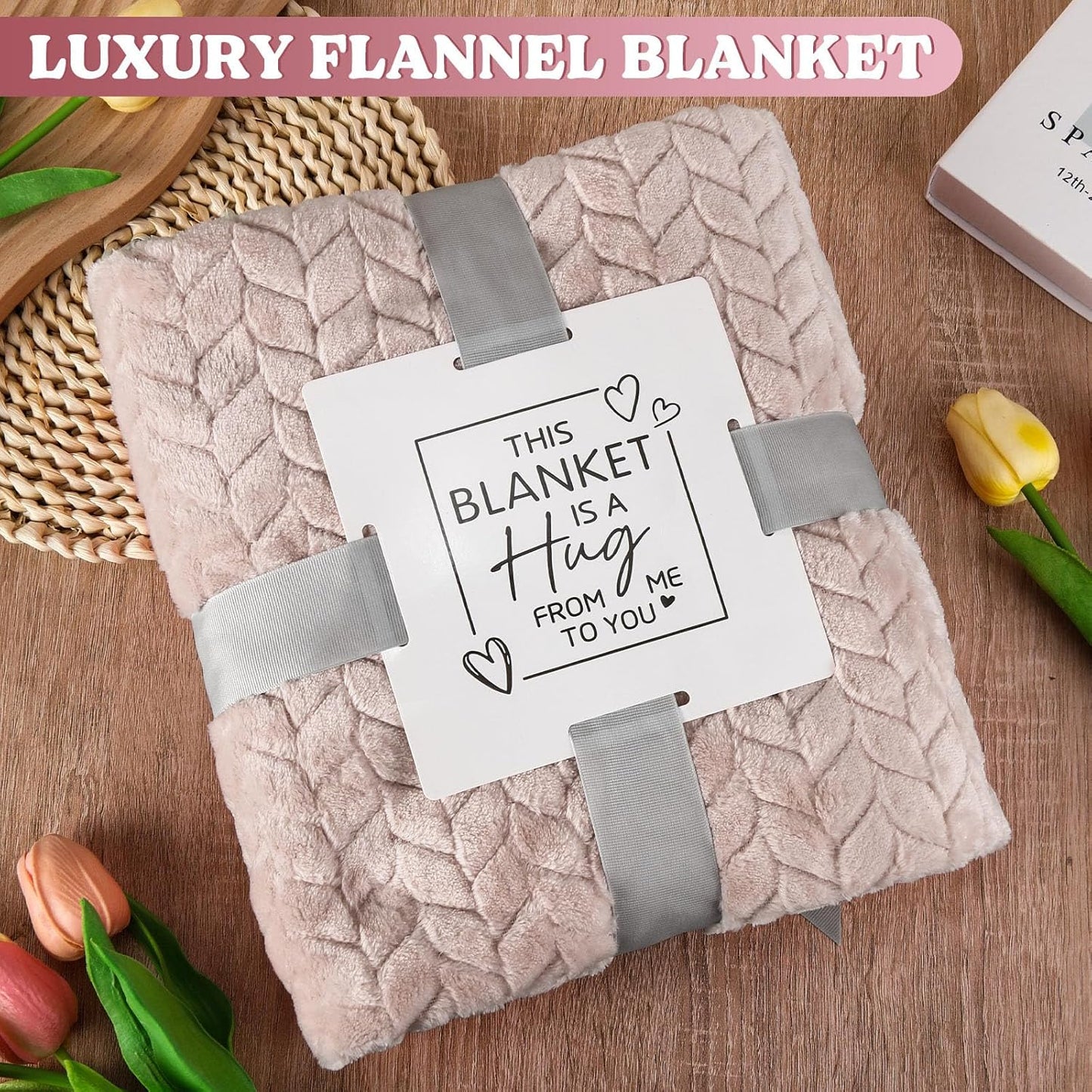 Image displaying a luxury flannel blanket of a gifts set for new moms