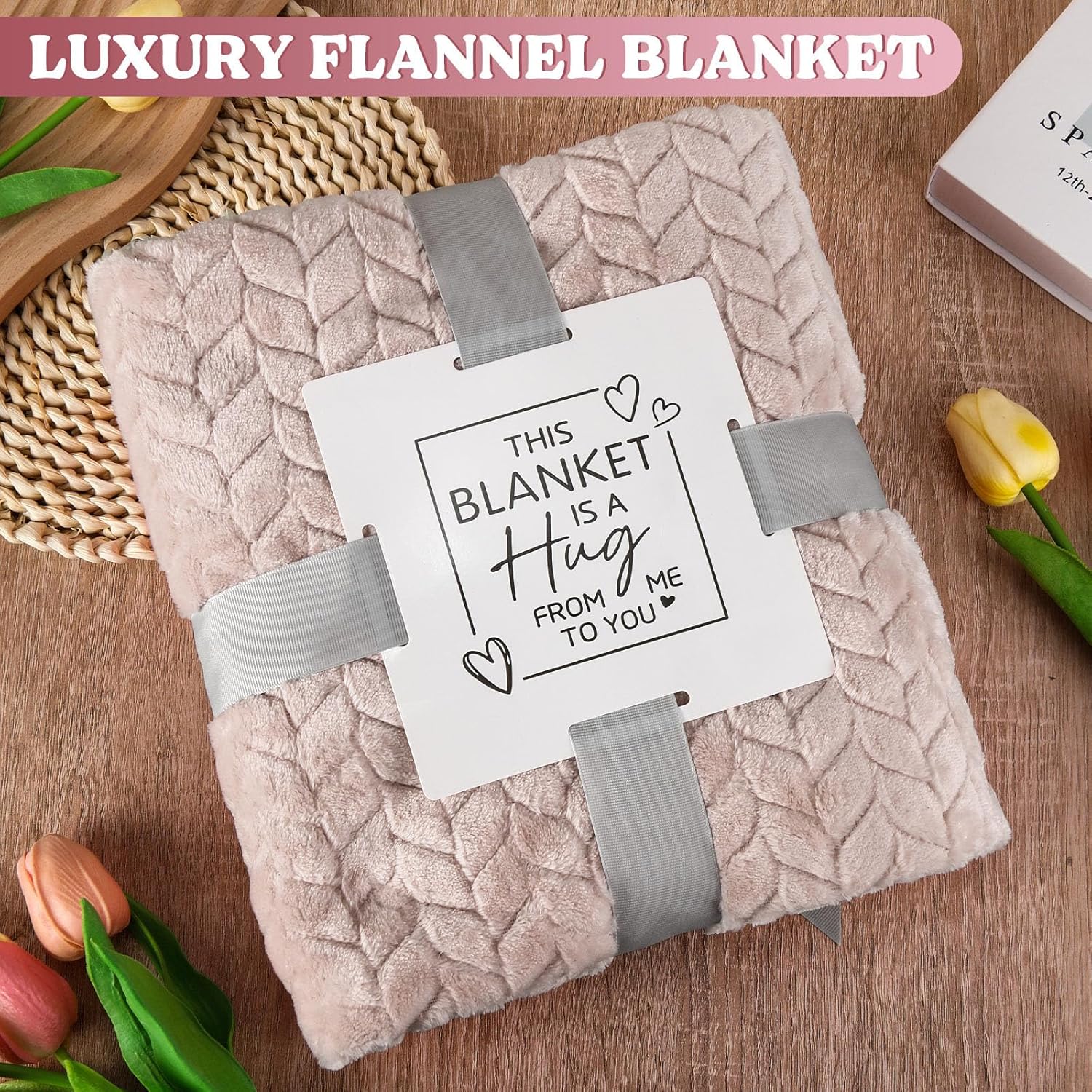 Image displaying a luxury flannel blanket of a gifts set for new moms