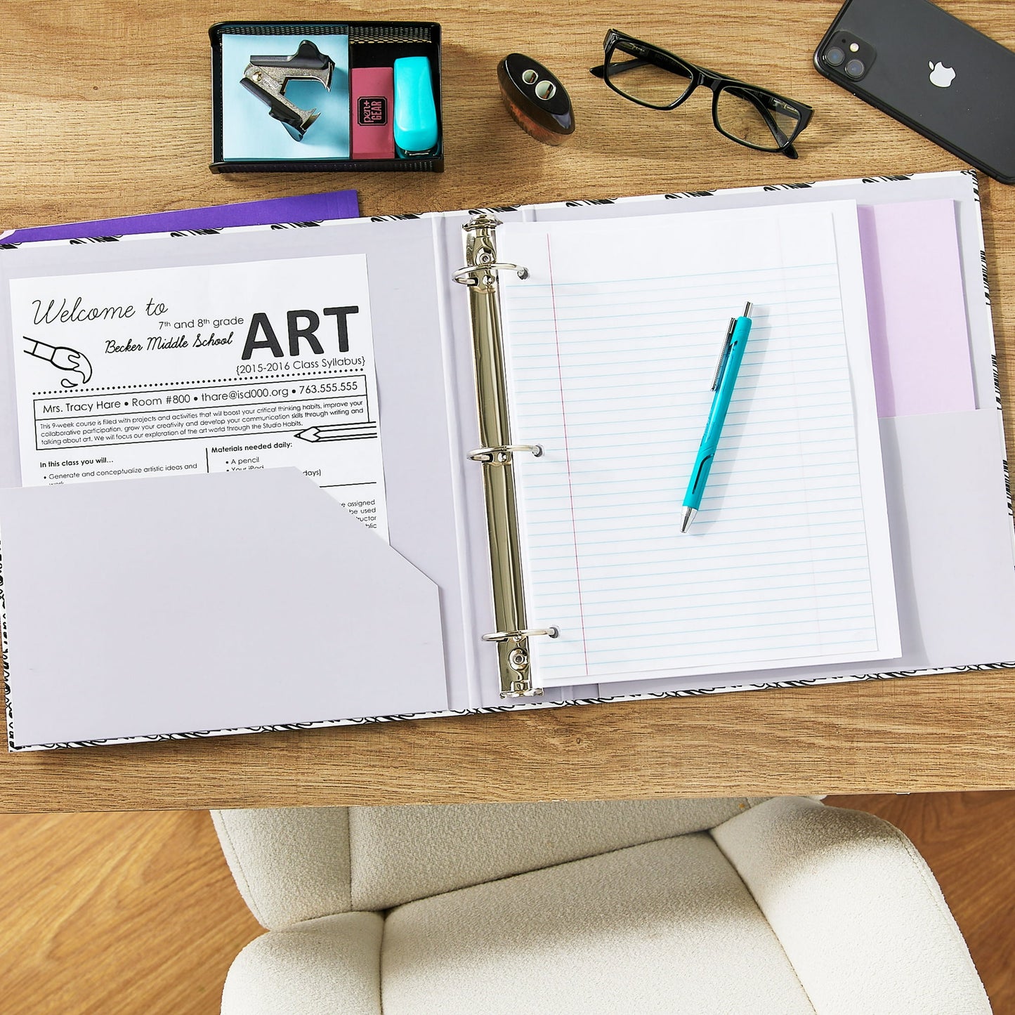 Pen+Gear Fashion 1.5" Round-Ring Binder, Black and White Squiggle Check