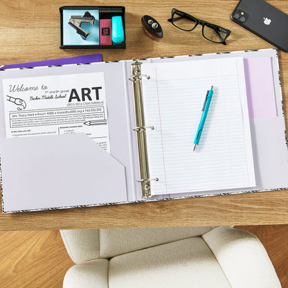 Pen+Gear Fashion 1.5" Round-Ring Binder, Black and White Squiggle Check