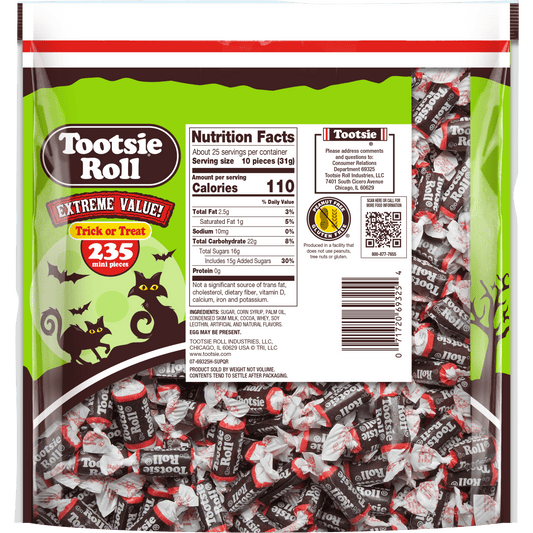 Tootsie Roll, Midgees, 26 oz, 235 Piece Bag. Peanut-Free, Gluten Free, Contains Milk and Soy.