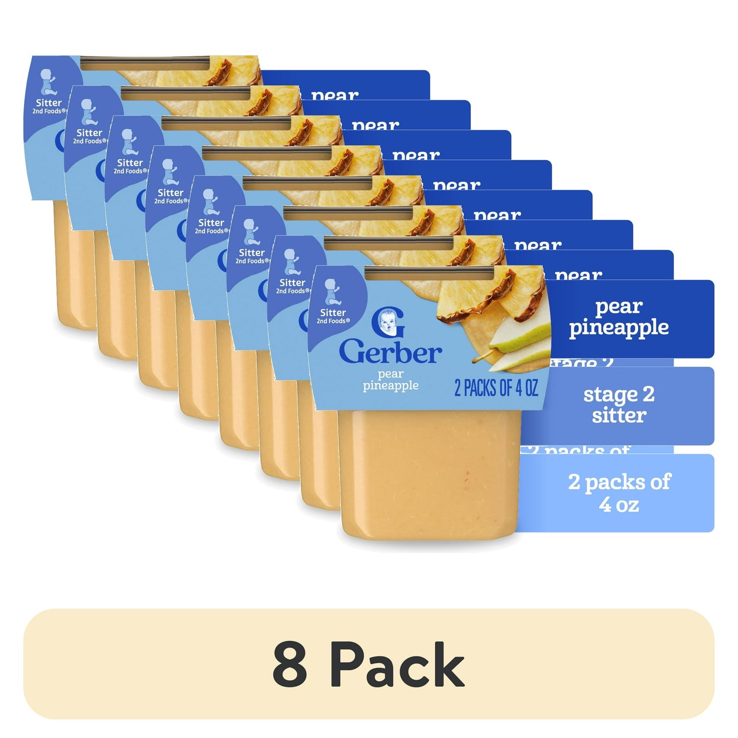 8 pack Pear and pineapple puree baby food, 4 oz tubs, 2-pack – smooth stage 2 fruit blend for infants.