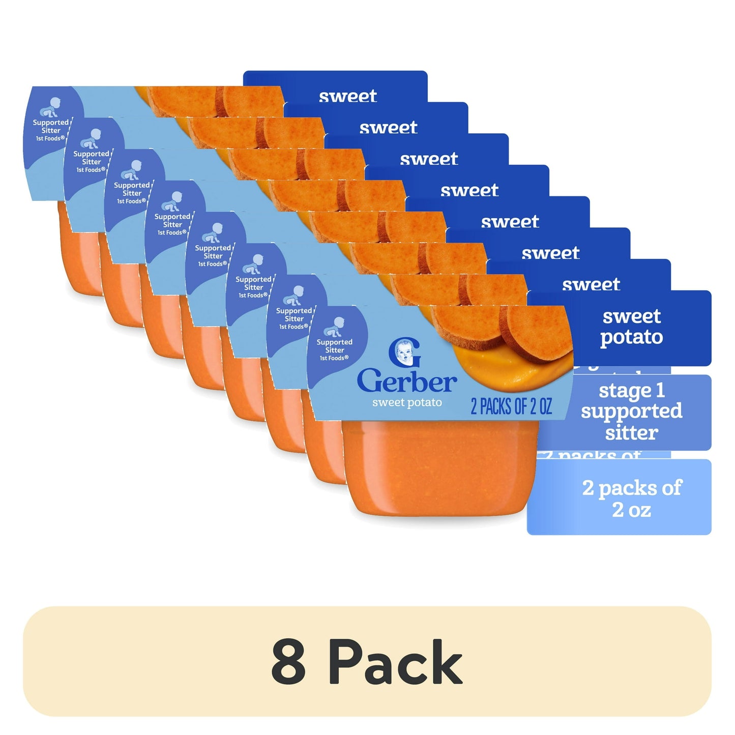 8 pack Sweet potato puree baby food, 2 oz tubs, 2-pack – smooth stage 1 vegetable puree for first tastes.