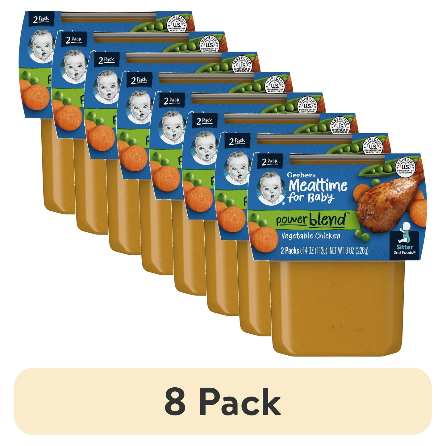 8 pack packages of Mealtimes for Baby power blend on a white background